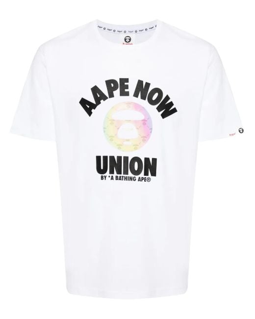 Aape By A Bathing Ape White Graphic-Print Cotton T-Shirt for men