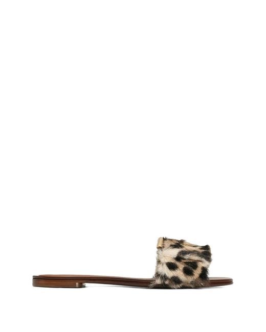 Dolce & Gabbana White Leo-Print Flat Slippers