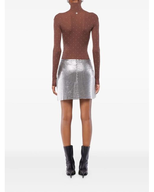 Rabanne Brown Embellished-Details Turtleneck Top