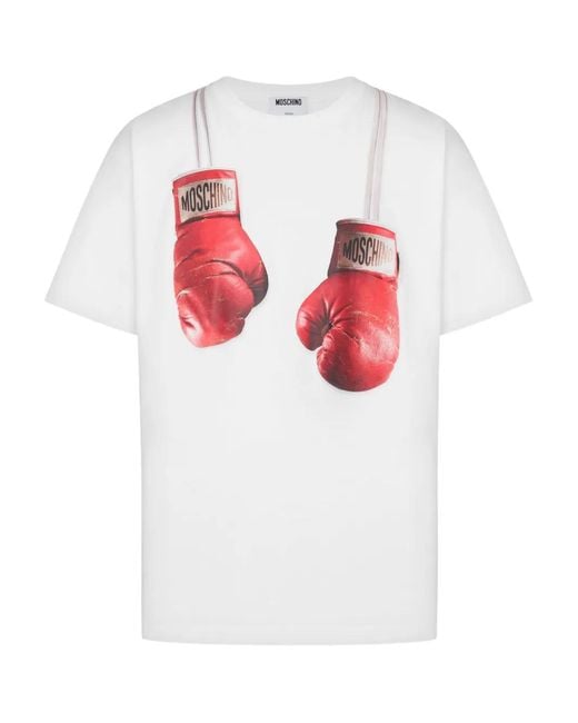 Moschino White Boxing-Gloves Trompe-L'Oeil T-Shirt for men
