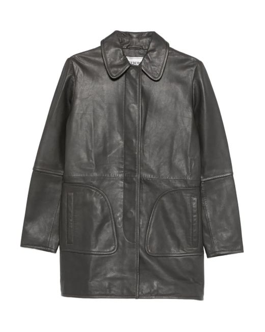 Iceberg Gray Leather Pocket Coat