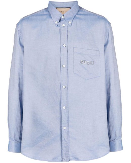 Gucci Blue Logo-print Cotton Shirt for men