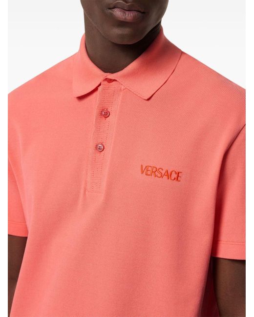 Versace Pink Logo-embroidered Polo Shirt for men