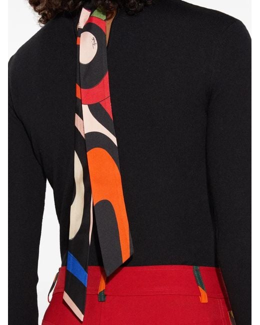 Emilio Pucci Black Marmo-Print Scarf-Detail Wool Jumper