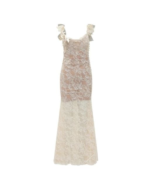 Self-Portrait White Ruffle Lace Flower Maxi Dress
