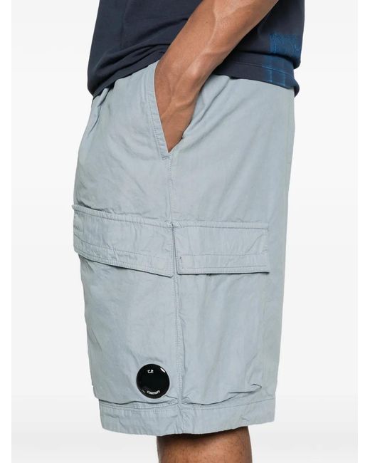 C P Company Blue Micro-Reps Boxy Lens Shorts for men