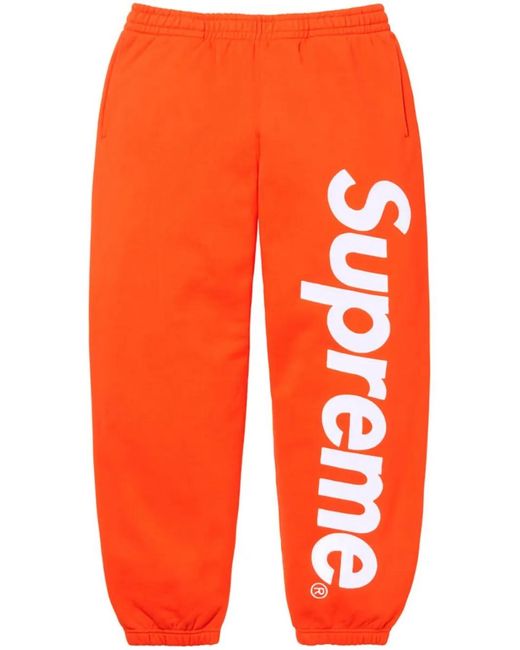 Supreme Orange Satin-Appliqué Cotton Track Pants for men