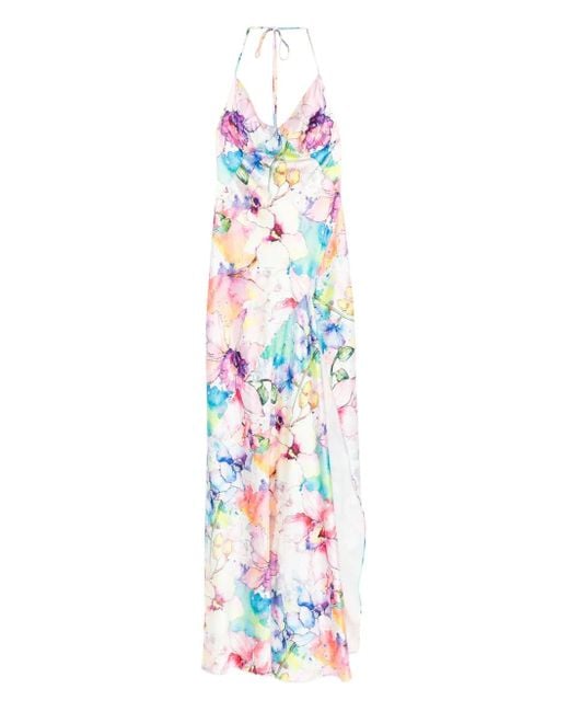 ROSERRY White Seville Halterneck Floral-Print Maxi Dress