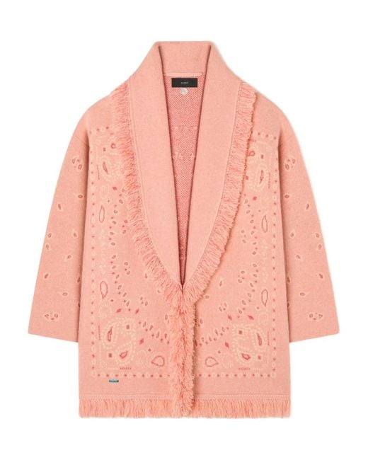 Alanui Pink Bandana Jacquard Fringed Cardigan