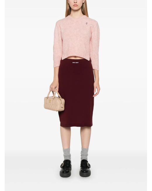 Miu Miu Purple Logo-Jacquard Ribbed Midi Skirt
