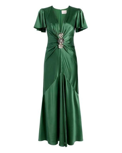Cinq À Sept Green Kordyn Embellished Midi Dress