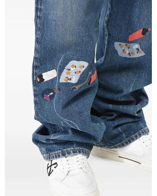 Off-White c/o Virgil Abloh Blue Pascal Twist Embroidered Jeans for men