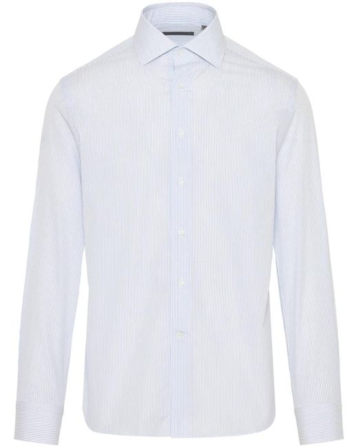 Corneliani White Striped Button-Up Shirt for men