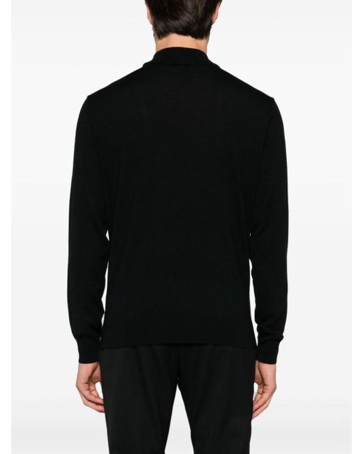 Manuel Ritz Black Virgin Wool Ribbed Mock-Neck Sweater for men