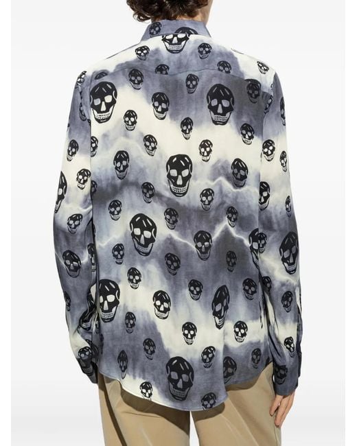 McQueen Gray Skull-Motif Tie-Dye Shirt for men