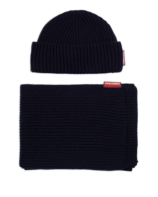 DSquared² Blue Ribbed Wool Beanie for men