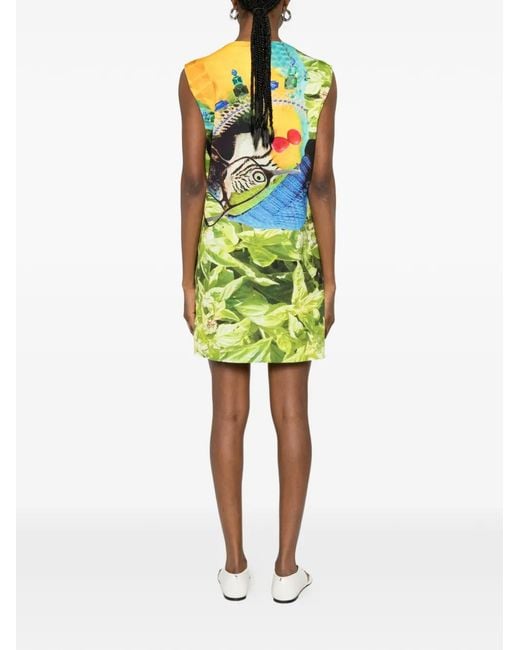 The Artistylist Green Parrot-Print Sleeveless Mini Dress