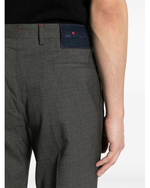 Kiton Gray Logo-patch Wool Trousers for men