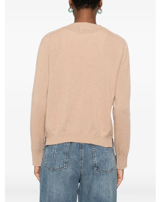 Twinset Natural Long-Sleeve Ribbed-Cuff Sweater