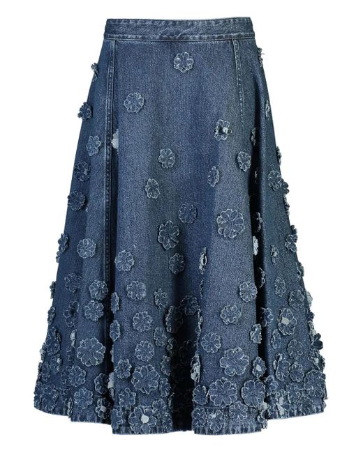 Michael Kors Blue Floral Denim Midi Skirt