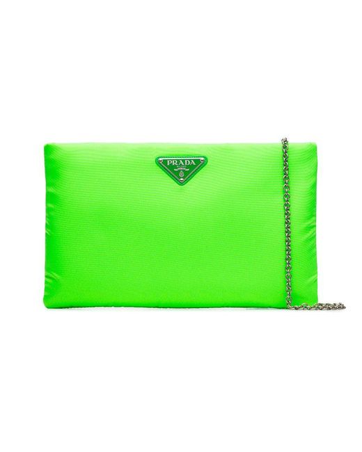 Prada Fluorescent Green Logo Nylon Clutch Bag