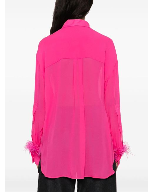 Pinko Pink Feather-trim Georgette Shirt