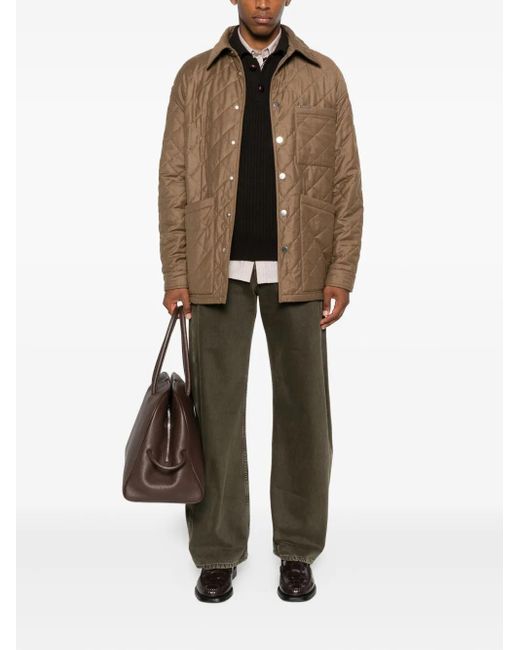 Ferragamo Brown Quilted Diamond-Pattern Jacket for men