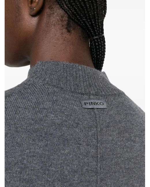 Pinko Gray Ribbed-Trim Mock-Neck Sweater