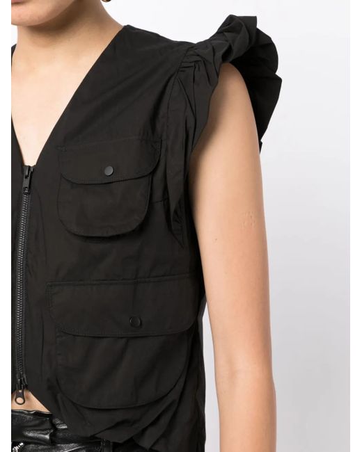 JNBY Black Ruffled-Sleeve Cotton Blouse