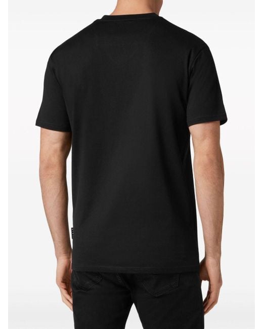 メンズ Philipp Plein ロゴ Vネック Tシャツ Black