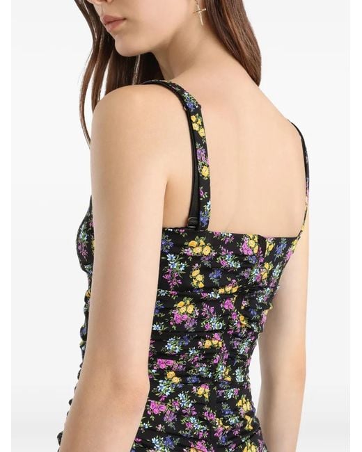 Dolce & Gabbana Black Floral-Pattern Ruched Midi Dress