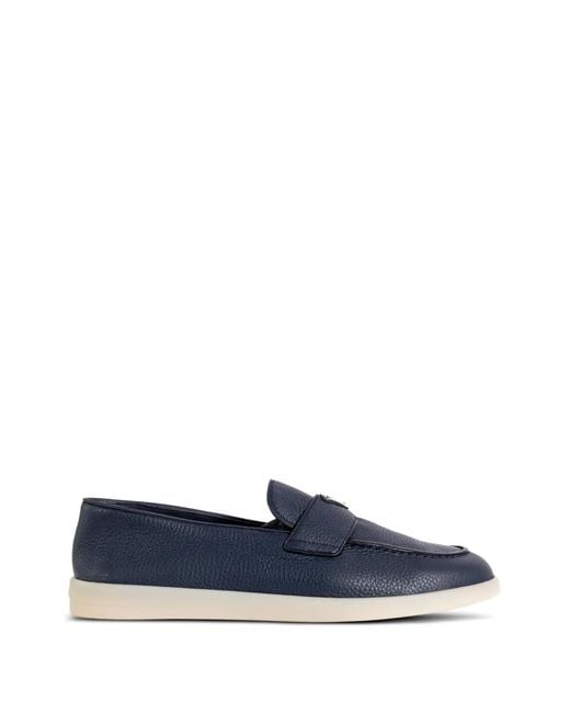 Prada Blue Logo-Plaque Leather Loafers for men