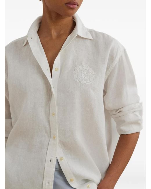 Ralph Lauren Gray Embroidered-Logo Button-Up Shirt