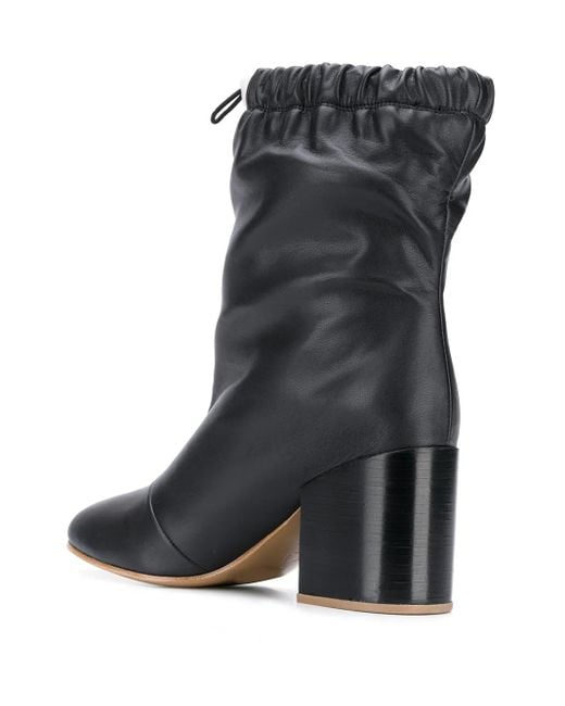 F_WD Black Drawstring Ankle Boots