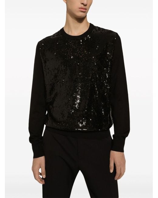 Dolce & Gabbana Rundhals-Pullover mit Pailletten in Black für Herren