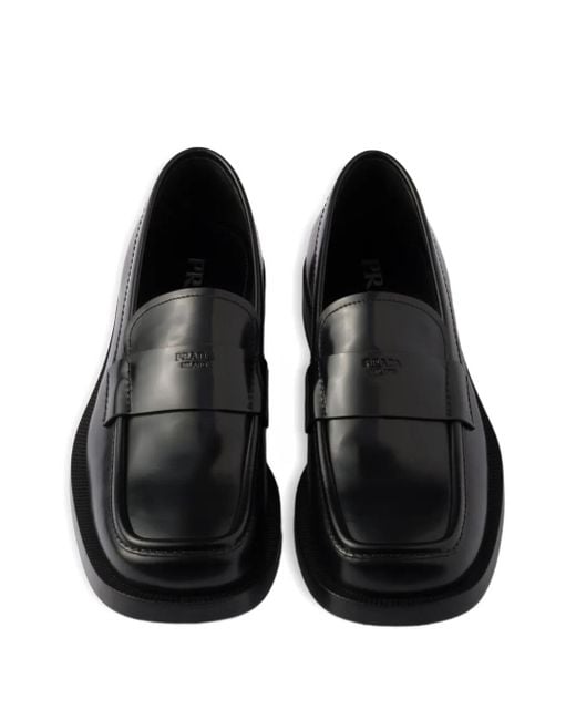 Prada Black Brushed Leather Loafers for men
