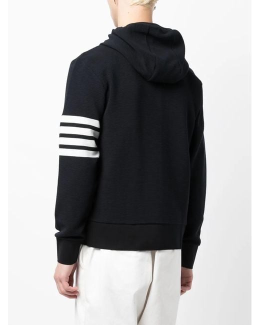 Thom Browne Black 4-Bar Zip-Up Hoodie for men