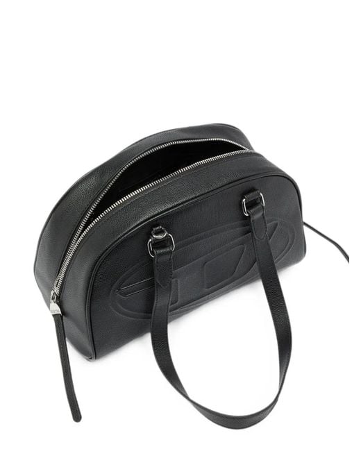 DIESEL Black 1Dr Dome Leather Boston Bag With Embossed Logo