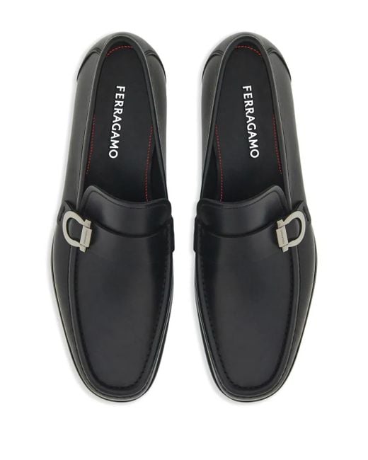 Ferragamo Black Gancini Ornament Caspian Leather Loafers Shoes for men