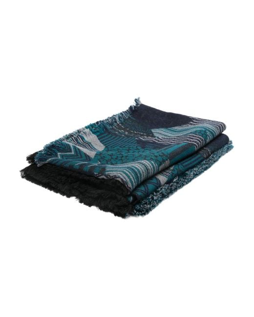 Missoni Blue Fringed-Trim Patterned Scarf