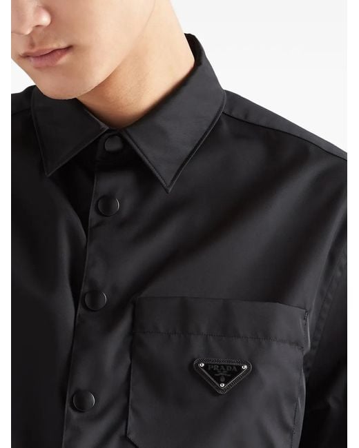 Prada Black Re-Nylon Point-Collar Shirt for men