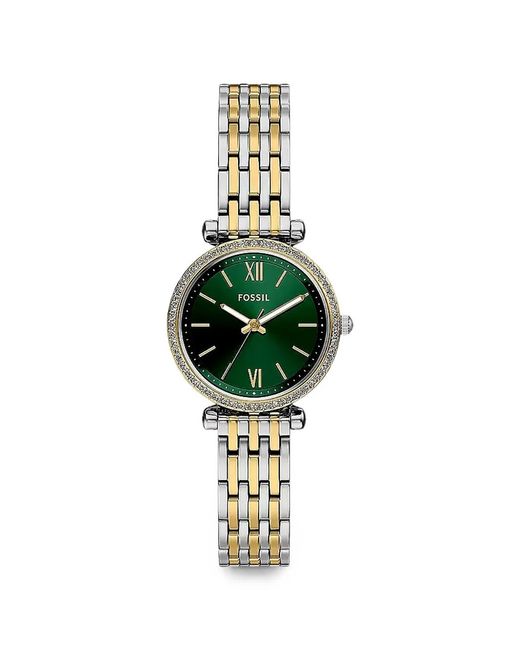 Fossil Green Mini Carlie Crystal-Embellished 28Mm Watch