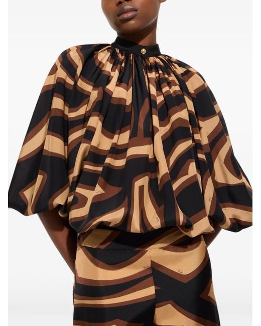 Emilio Pucci Brown Labirinto Print Voluminous Blouse