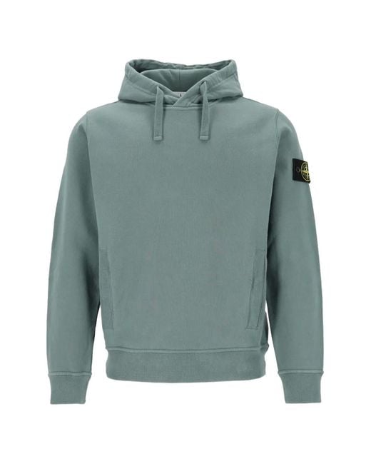 Stone Island Blue Compass-Patch Garment-Dyed Hoodie for men