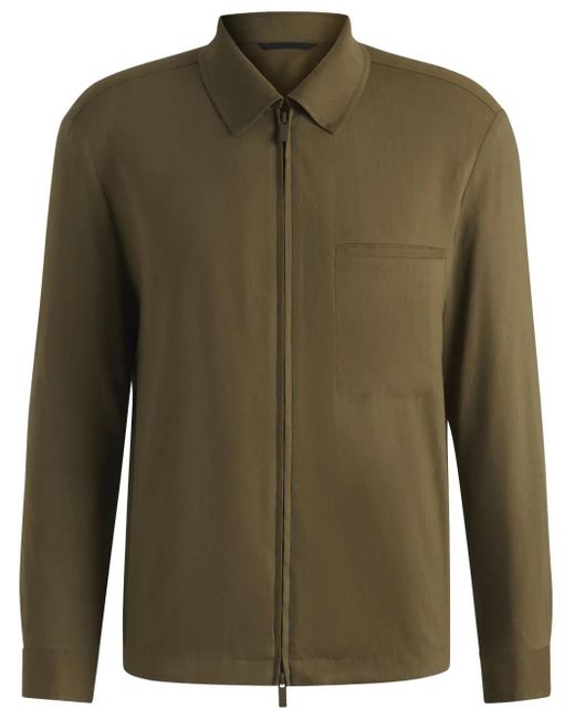 Giacca-Camicia Con Zip di Boss in Green da Uomo