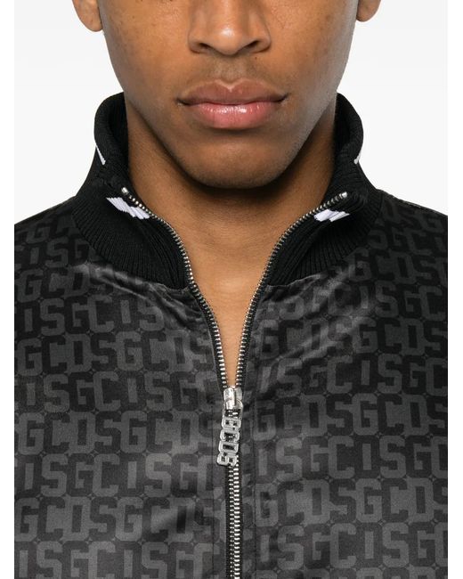 Gcds Black Full-Zip Nylon "Monogram Logo" Jacket for men