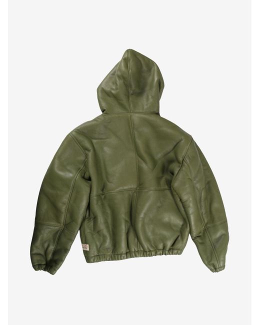 Stussy Shearling-Lined Leather Hooded Jacket in Green for Men | Lyst
