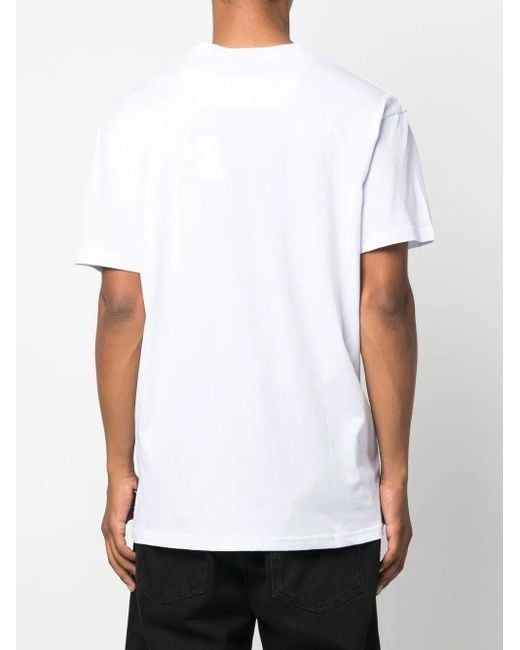 Philipp Plein White Logo-Plaque V-Neck T-Shirt for men
