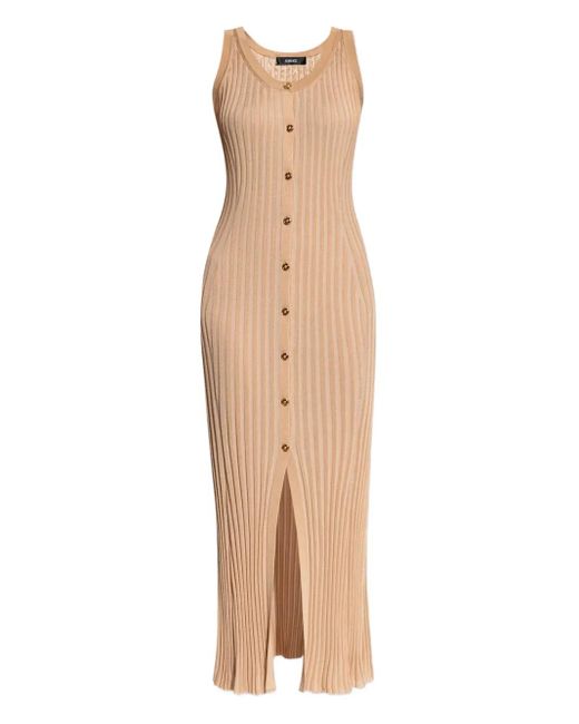 Versace Natural Ribbed Button-Down Midi Dress