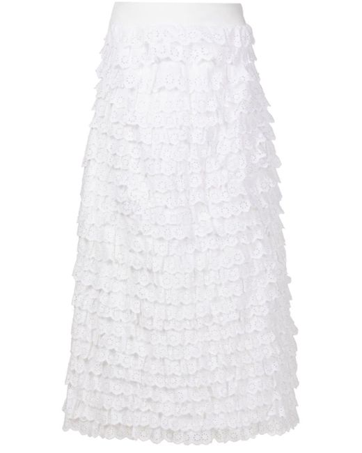 Olympiah White High-waisted Ruffled Cotton Skirt